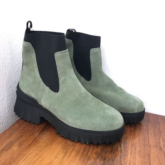 NURTURE Green Suede Chelsea Boot‎ Lug Sole Platform Water Resistant Size 5.5 New - Picture 2 of 13